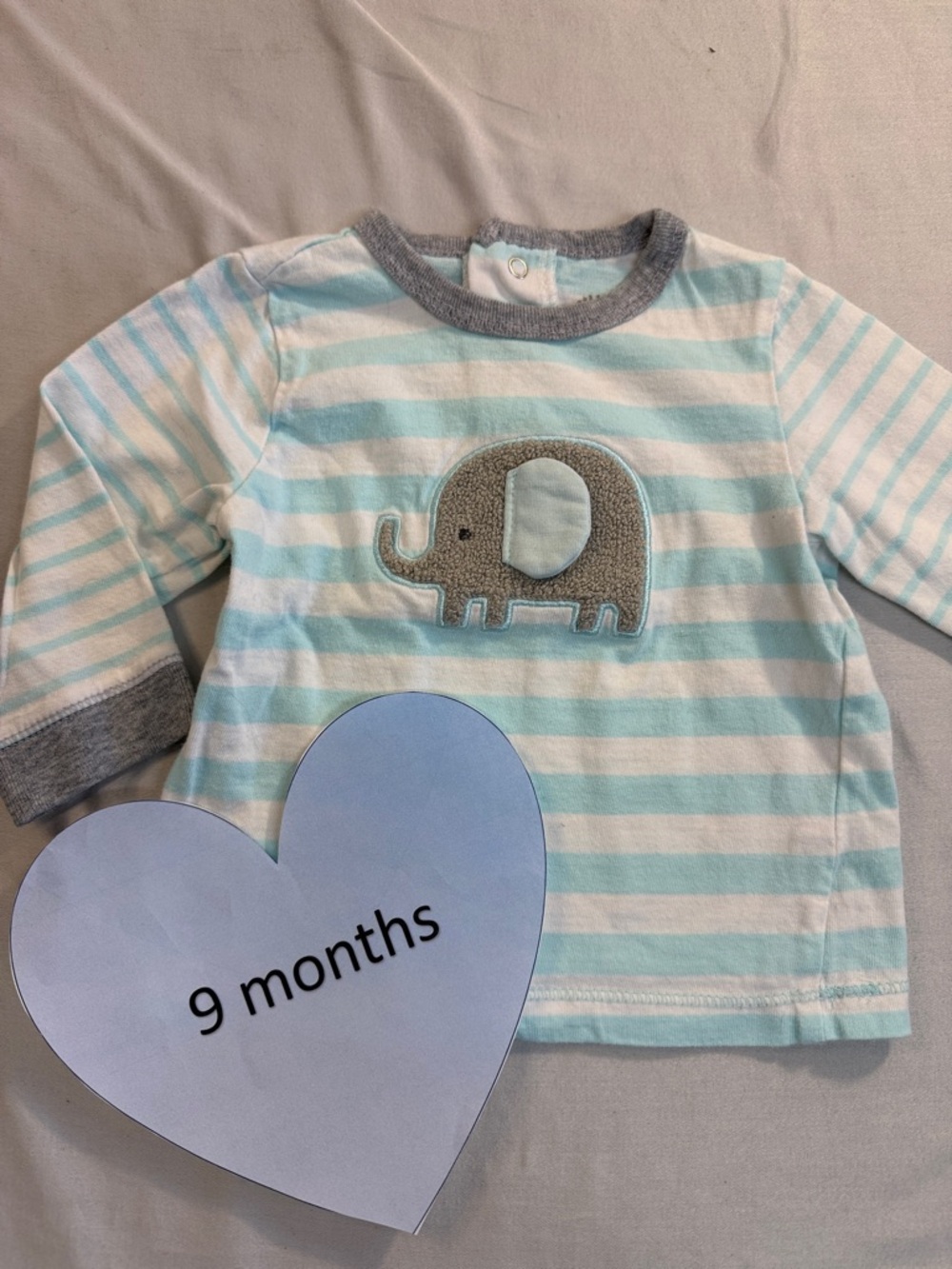 Little Me - Long Sleeve Striped Blue and Grey Elephant Tee/T-shirt top